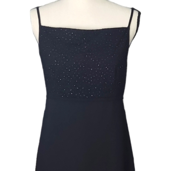 Vintage David Warren Black Sequined Bodice Spaghetti Strap Cocktail Dress Size10 - Picture 2 of 7